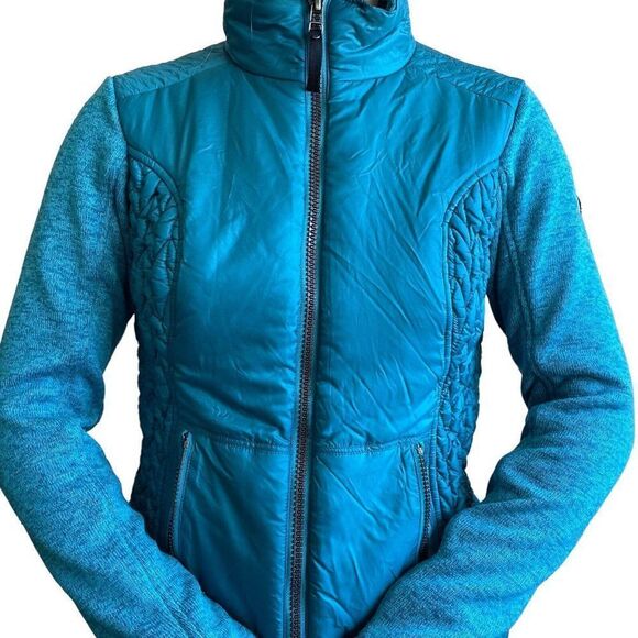 Neve Womens Turquoise Blue Quilted Softshell Knit Hiking Full Zip Jacket Sz M - Picture 5 of 11
